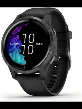 Garmin Black Smartwatch with Silver Bezel and USB Charging Cable